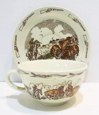 VERNON KILNS FRONTIER DAYS CUP AND SAUCER 1950's WINCHESTER BUFFALO HUNT INDIANS • $44.99
