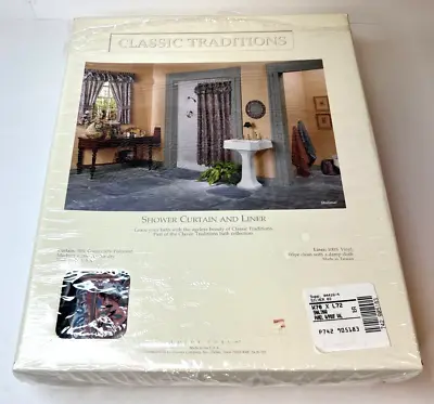 Vintage JC Penney Shalimar Shower Curtain With Attached Pouf Valance & Liner • $12.75