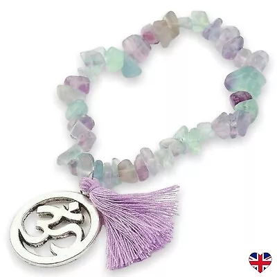 £3.89 • Buy Fluorite Gemstone Bracelet Crystal Love Reiki Healing 7 Chakra Charm Anxiety UK