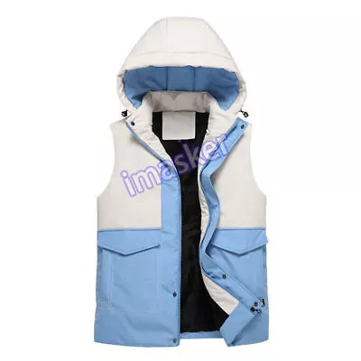 Men Casual Warm Vest Sleeveless Splicing Zipper Hooded Waistcoatl Fashion Jacket • $39