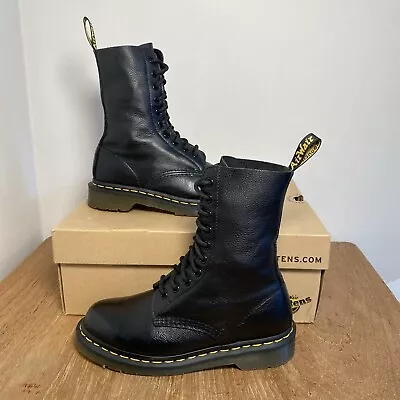 Dr Martens 1490 Black Virginia High 10 Eye Soft Leather Boot UK 4 EU 37 Mint Con • £99.99