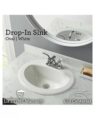 OPEN BOX Aqua Source White Traditional Oval Drop In Bathroom Sink Basin #0328882 • $49.95