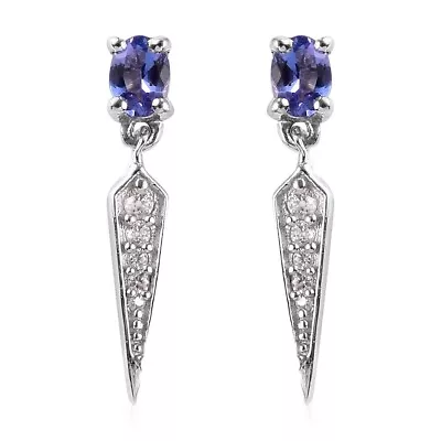 AMAZING 0.50ctw AAA Tanzanite & Zircon Dangle Earrings Platinum Plated Sterling • $35