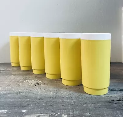6 Vintage Eagle Brand Plastic Insulated Tumblers Retro Yellow And White Design • $18.71