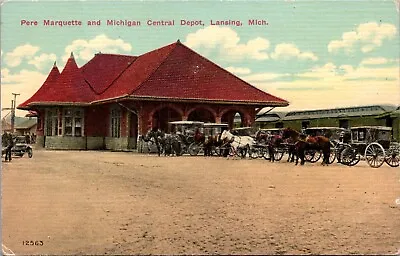 Lansing MI Pere Marquette & Michigan Central Depot Horses Carriages Postcard L57 • £11.57