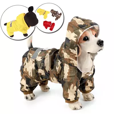 Pet Dog Raincoat Waterproof Clothes Jumpsuit Puppy Hooded Jacket Dogs Rain Coat • £5.47