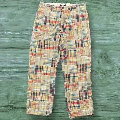 Mens 34x30 J Crew Plaid Patchwork Madras Pants Multicolor Light Weight Rare GUC • $34.99