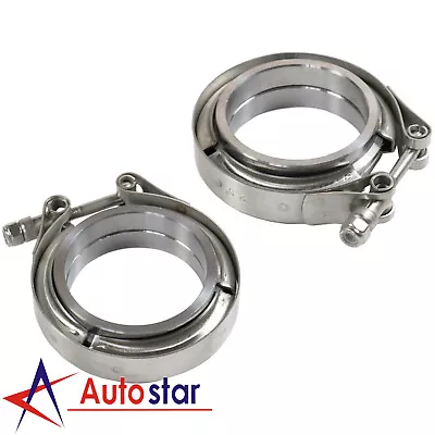 $26.97 • Buy 2pcs 2.5  Stainless Steel V-Band Flange & Clamp Kit For Turbo Exhaust Downpipes