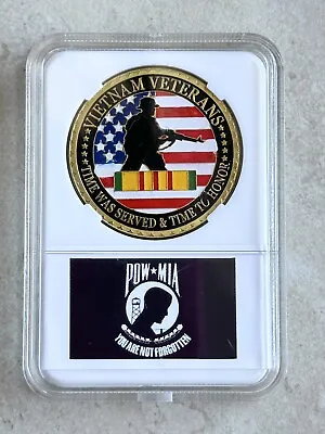 US Army VIETNAM VETERANS *NEVER FORGET* Challenge Coin With Case POW-MIA • $14.11