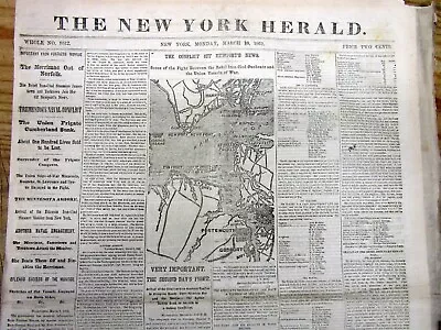 1862 Civil War Newspaper 1st Battle Of IRON CLAD WARSHIPS Monitor Vs Merrimack • $98