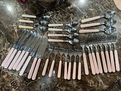 Vtg NIC Stainless Steel Taiwan Flatware Silverware 33 Piece Light Pink Color • $19.99