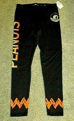 Snoopy Halloween Peanuts Leggings Black Large Charlie Brown Stripe Cute • $15.99