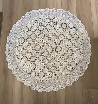 $13.50 • Buy Round Hand Crochet Tablecloth Vintage Lace Table Cloth 48 Inch Doily