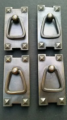 4 Mission Stickley Antique Style Brass Vertical Ring Handles Pulls 2 1/2  #H25 • $25.95