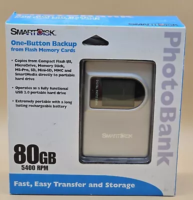 SmartDisk 80gb PhotoBank PB80 One-Button Backup Memory Cards Storage New Sealed • $9.99