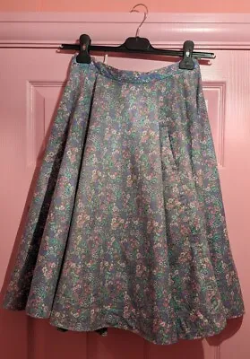 1960's Vintage Floral Circle Skirt Blue Ditsy Flower Print With Pockets UK10 • £20