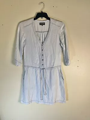 Michael Stars Sz S Dress Linen Tencel Chambray-Feel Mini Shirt Tie Waist Blue • $19