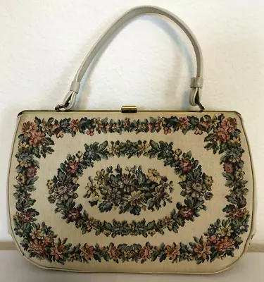 Vtg VENDI Tapestry Clutch Handbag Petite  Needlepoint Embroider  Brass Hardware • $19.99