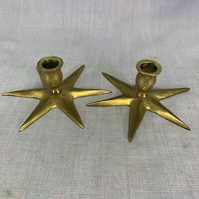 Mid Century Modern BRASS CANDLEHOLDERS STAR Set 2 1960’s • $24.99