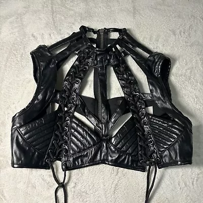 Dolls Kill Rude Awakening Harness Bra Top Black Faux Leather XXL • $45.95