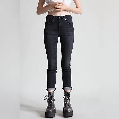 R13 High-Rise Skinny Jeans In Black Marble Distressed Made In Italy  Size 29 • $112.50