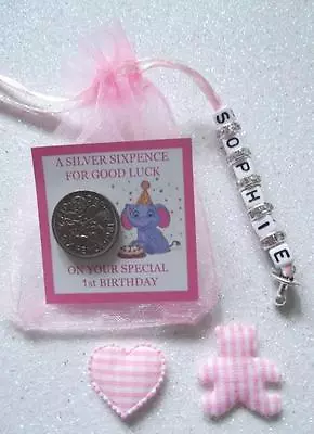 £4.85 • Buy PERSONALISED LUCKY FIRST SIXPENCE 1st BIRTHDAY GIRL GOOD LUCK CHARM ELEPHANT   .