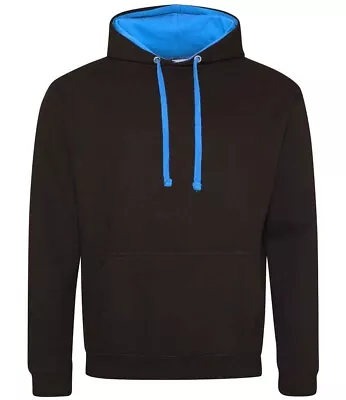 AWDis Varsity Hoodie Contrast Hood Jumper Pullover Hoody Sweatshirt Black Blue M • £12