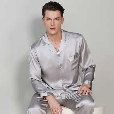 Men's Spring Real Mulberry Silk Long Sleeve Pants 2pcs Sleepwear Pajama Set Fall • $153.99