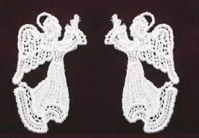 2 Pair 2.75  Tall Ivory Angel Venise Venice Lace Sew On Appliques • $4.25