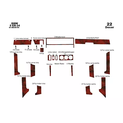 Fits Interior Dash Trim Cover Kit BMW 5 Seri / E34 1988-1995 Wood 22 Pcs • $85