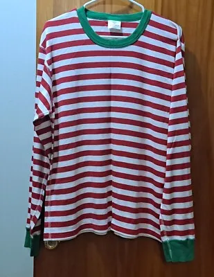 Hannah Anderson Pajama Top Adult Long Sleeve Unisex L Green White Red Striped • $14.99