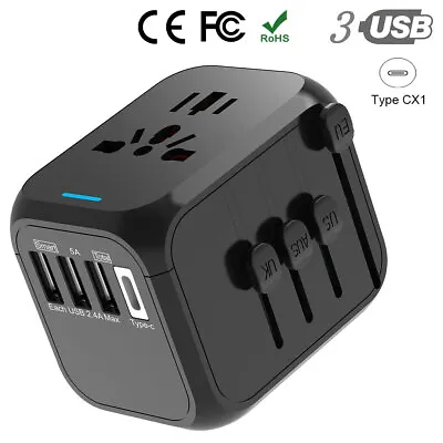$26.39 • Buy Universal Travel Adapter 5V 3A AC Fast Wall Charger 3 USB + Type C Power Plug