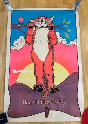 Vintage 1972 Poster Hang In There Baby Black Light Cat • $85.46
