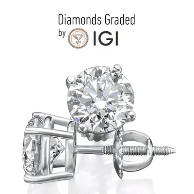Diamond Stud Earrings IGI Certified Lab Grown 3.18 Carat F VS2 18K White Gold • $1470.15