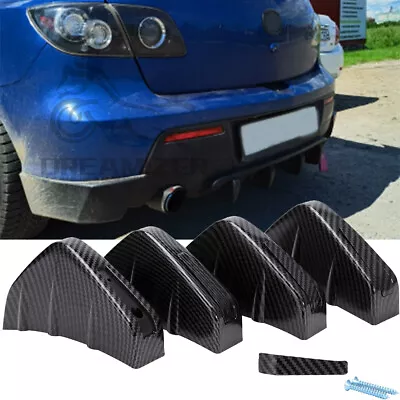 Carbon Rear Bumper Diffuser Spoiler Splitter Shark 4-Fins For Mazda 3 Hatchback • $19.27