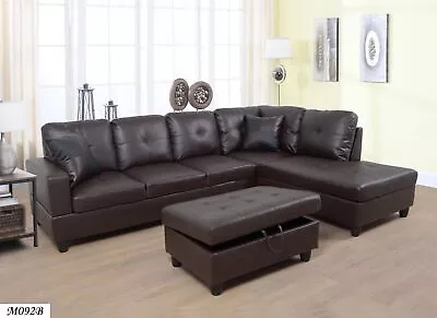 Brown L Shape  Faux Leather 3-Piece  Left -Facing Chaise With Ottoman • $1036.59