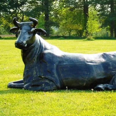 Cow Sculpture / Statue .... Laying Cow Cast Aluminium Ornament • £2499