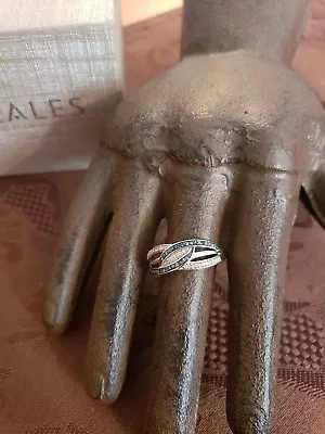 $65 • Buy Zales Sterling Silver Blue White Sapphires Swirl Ring Sz 7 In Box