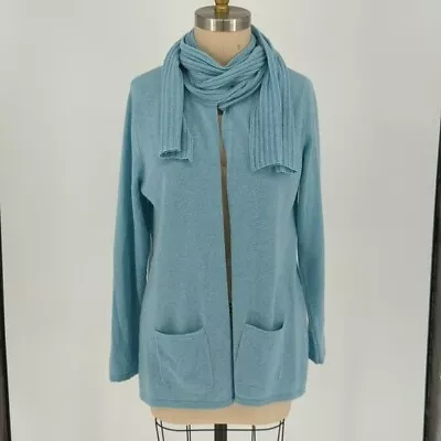 J Jill Cashmere Knit Cardigan Sweater Blue L Preppy Classic Coastal Grandma Fall • $40.20