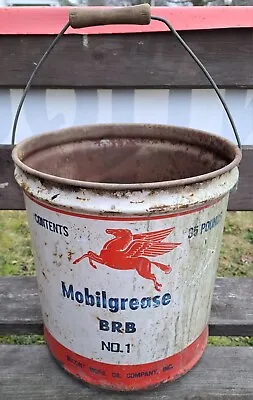 Vintage Mobilgrease No. 1 Socony Mobil Oil Pegasus 35 Pound Can! Wood Handle • $125