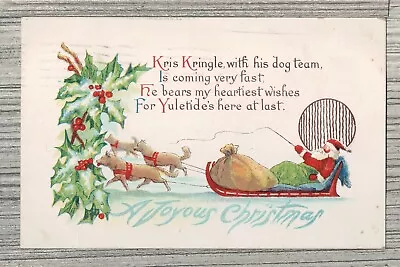 1922 Embossed Christmas Postcard-Santa In Sled Dogs Pulling-Sturgis Michigan • £4.83