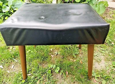 Mid Century Modern Small Ottoman Foot Stool Bench Faux Leather? Vintage • $195.49