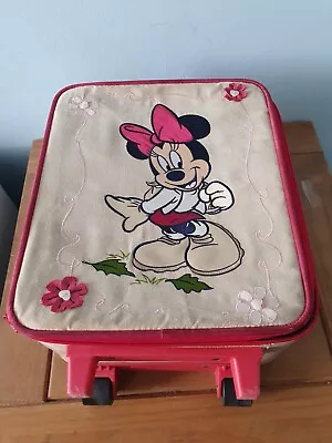 Vintage Minnie Mouse Pull Along Suitcase Cabin Bag Very Rare Disney Store Suede  • £20