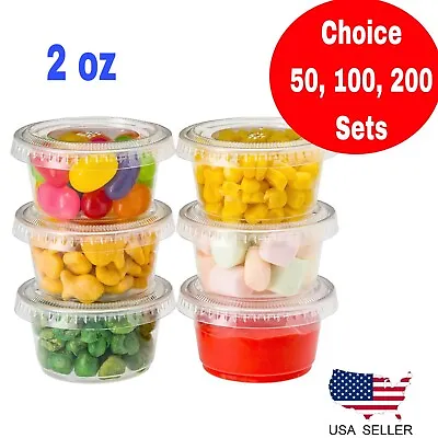 2 Oz Plastic Clear Disposable Portion Cups Sauce Souffle Cup With Lids BPA Free • $8.95