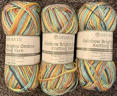 Job Lot Divante Rainbow Brights OmbrÉ Yarn/knitting Wool/3 X 140g/multi Colour • £8.99