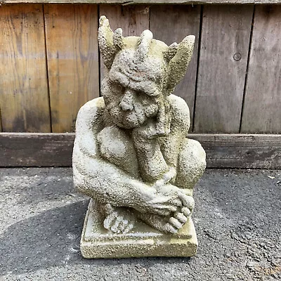 Gothic Horned Gargoyle Resting Gremlin Stone Garden Statue Ornament Sculpture • £34.99