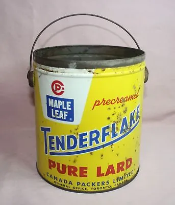 Vtg.  Maple Leaf Tin/pail-tenderflake Lard 5 Lb. Canada Ltd. Packers Toronto • $22.95