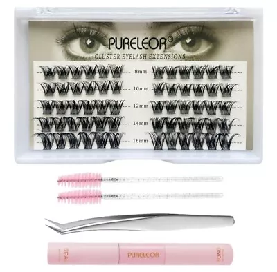 PURELEOR Cluster Lash Extensions Individual Eyelash C Curl Natural Eyelash UK • £9.99