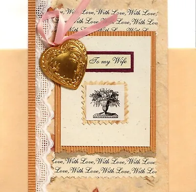 Happy Birthday Wife Gold Heart Locket Love Of My Life Theme Greeting Card  • $3.99