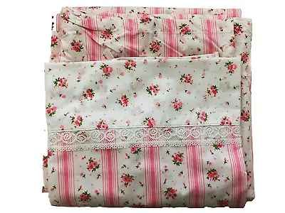 Vintage King Springmaid Wondercale Pink Floral Lace Dimity Delight Flat Sheet • $88.50